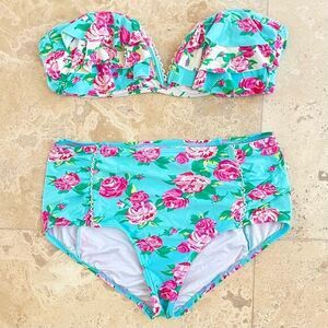 Betsy Johnson Floral High Waisted Swimsuit Set